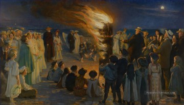 Un feu de joie à la Saint Jean sur la plage de Skagens Peder Severin Kroyer Peinture à l'huile
